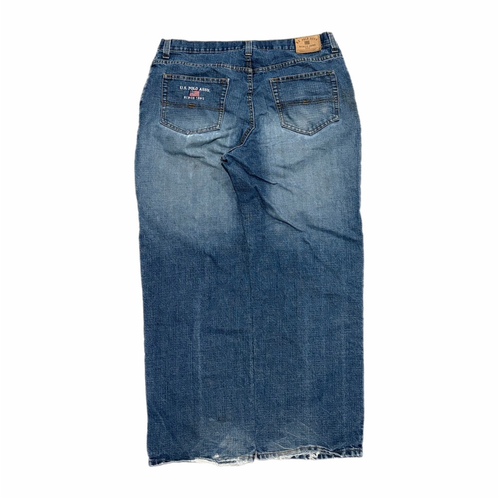 U.S. Polo Assn Jeans Mens 38x32 Blue Denim Straight Embroidered Flag Wide Leg
